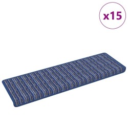 Tapis d'escalier auto-adhésifs Rayé 15 pcs Bleu 65 x 21 x 4 cm 519418519418