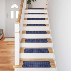 Tapis d'escalier auto-adhésifs Rayé 15 pcs Bleu 65 x 21 x 4 cm 519418519418