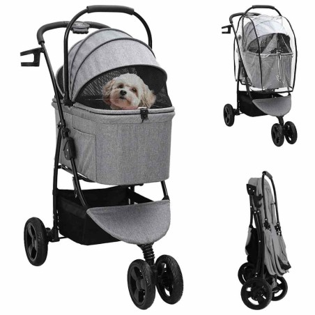 Poussette Pliante pour Animaux Gris 78 x 54 x 101 cm Polyester 519932519932