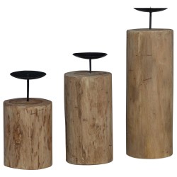 Bougeoir 3 pcs Naturel Teck massif 519939519939