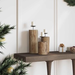Bougeoir 3 pcs Naturel Teck massif 519939519939