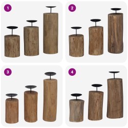 Bougeoir 3 pcs Naturel Teck massif 519939519939