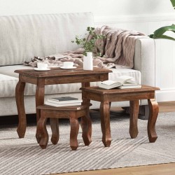 Table Gigogne 3 pcs Marron Bois massif d'acajou 519946519946