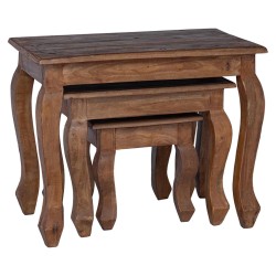 Table Gigogne 3 pcs Marron Bois massif d'acajou 519946519946
