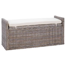 Banc de rangement avec coussin Gris 110 x 40 x 50 cm Rotin 519969519969