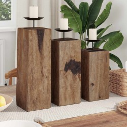 Bougeoir 3 pcs Naturel Bois massif de récupération 519996519996