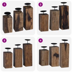 Bougeoir 3 pcs Naturel Bois massif de récupération 519996519996