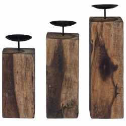 Bougeoir 3 pcs Naturel Bois massif de récupération 519996519996