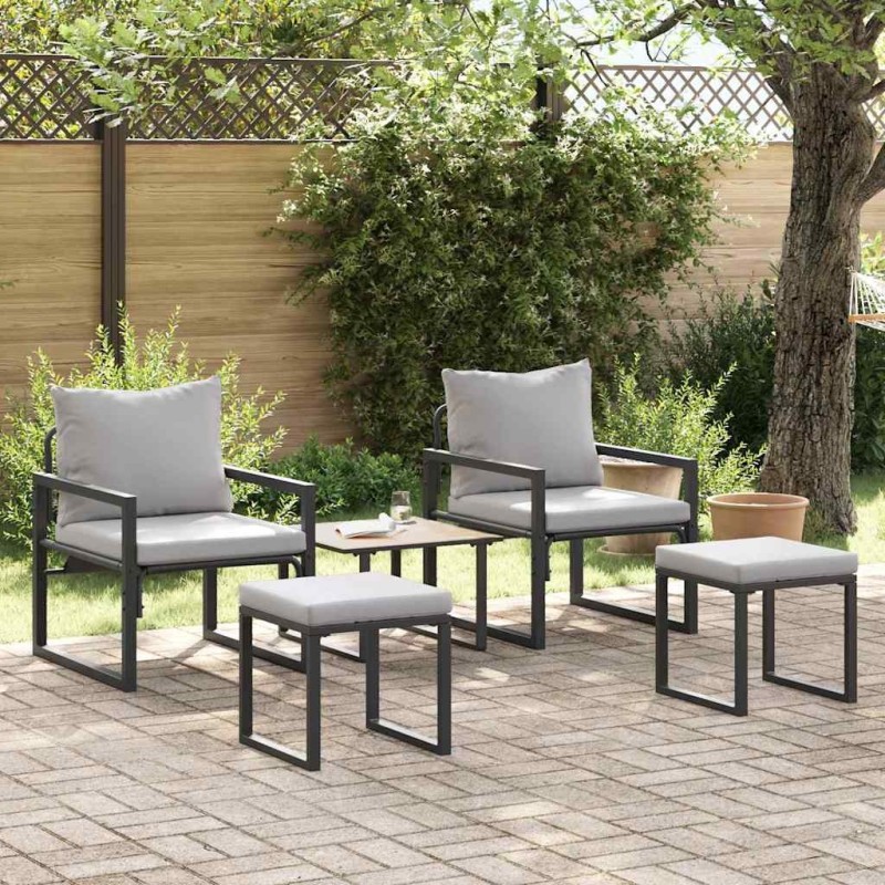 Mobilier de jardin avec coussin 4 pcs Gris clair Polyester 520234520234