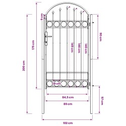 Porte de Clôture Assen Gris 100 x 175 cm Acier enduit de poudre 520972520972