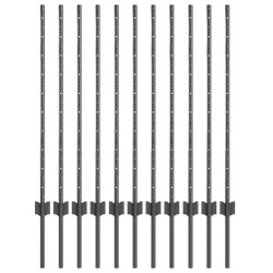 Poteau de clôture. 11 pcs Gris 100 cm Acier 521737521737