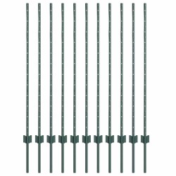 Poteau de clôture. 11 pcs Vert 120 cm Acier 521771521771