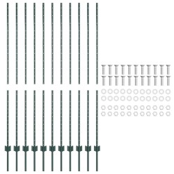 Poteau de clôture. 11 pcs Vert 160 cm Acier 521807521807