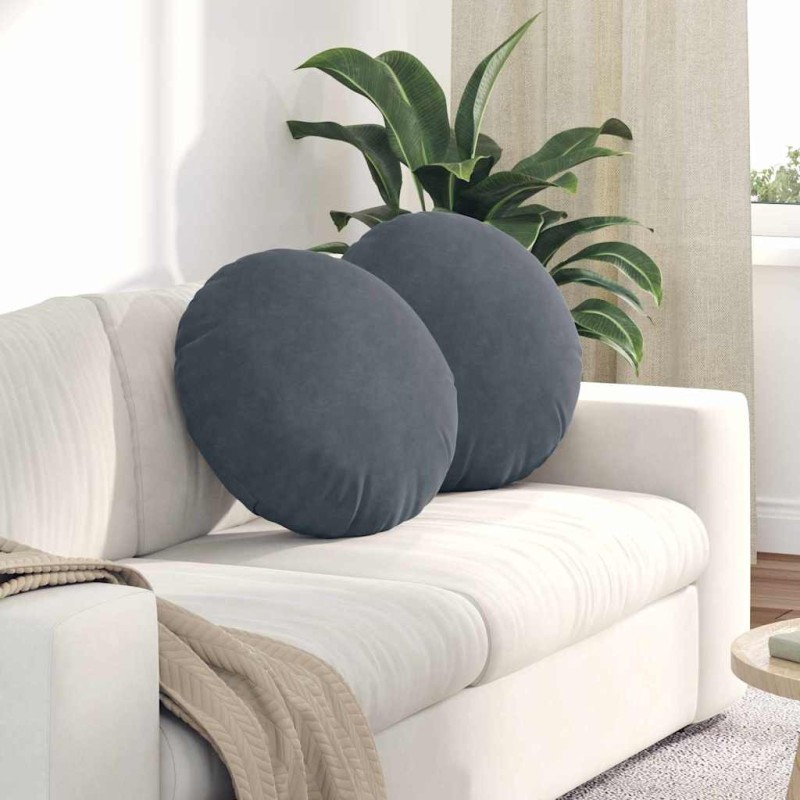 Coussins de siège 2 pcs Gris foncé Ø50 x 19 cm Velours 523091523091