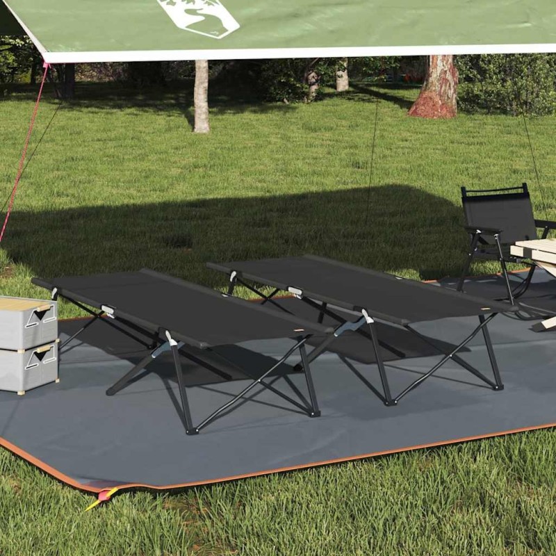 Lit de camping pliant 2 pcs Noir 206 x 76 x 74 cm 523278523278