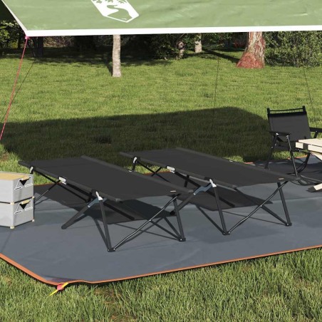 Lit de camping pliant 2 pcs Noir 206 x 76 x 74 cm 523278523278