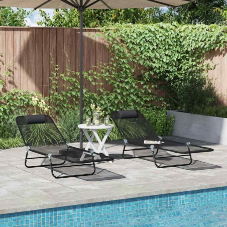 Chaise longue pliante 2 pcs Noir 182 x 55 x 85,5 cm Textilène 523286523286