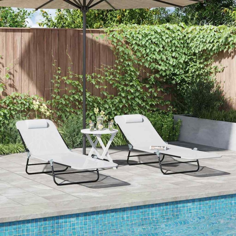 Chaise longue pliante 2 pcs Crème 182 x 55 x 85,5 cm Textilène 523287523287