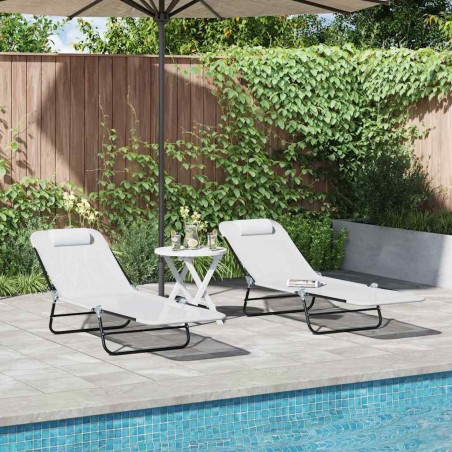 Chaise longue pliante 2 pcs Crème 182 x 55 x 85,5 cm Textilène 523287523287