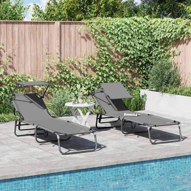 Chaise longue pliante 2 pcs Gris 190 x 57 x 81 cm oxford 523296523296