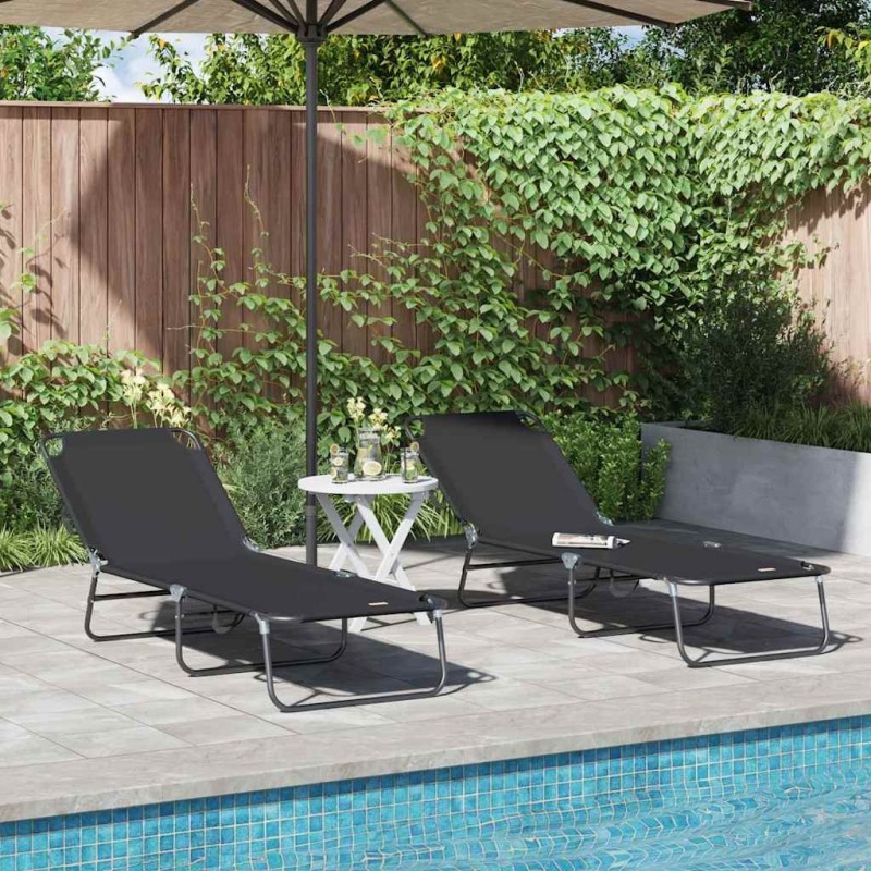Chaise longue pliante 2 pcs Noir 188 x 57 x 86,5 cm Polyester 523297523297