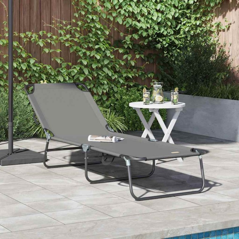 Chaise longue pliante Gris 188 x 57 x 86,5 cm Polyester 523300523300