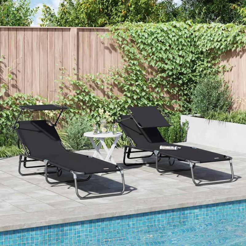 Chaise longue pliante 2 pcs Noir 190 x 57 x 81 cm oxford 523306523306
