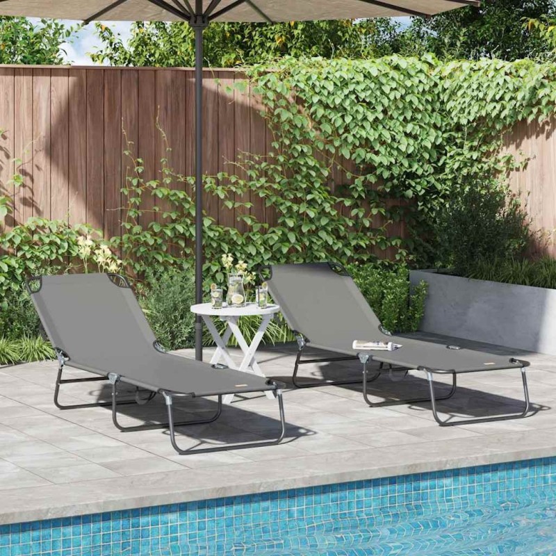 Chaise longue pliante 2 pcs Gris 188 x 57 x 86,5 cm Polyester 523312523312