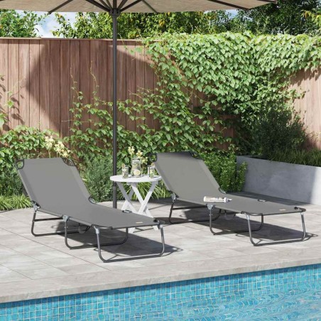Chaise longue pliante 2 pcs Gris 188 x 57 x 86,5 cm Polyester 523312523312