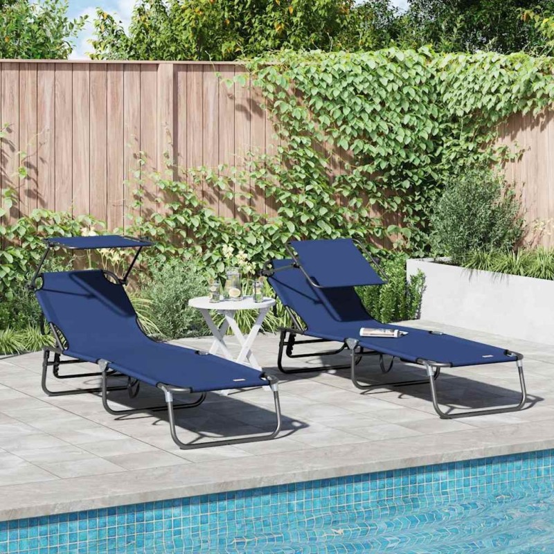 Chaise longue pliante 2 pcs Bleu 190 x 57 x 81 cm oxford 523313523313