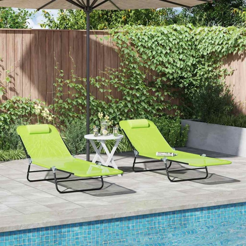 Chaise longue pliante 2 pcs Vert 182 x 55 x 85,5 cm Textilène 523413523413