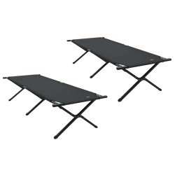 Lit de camping pliant 2 pcs Noir 210 x 80 x 46 cm Tissu Oxford 523440523440