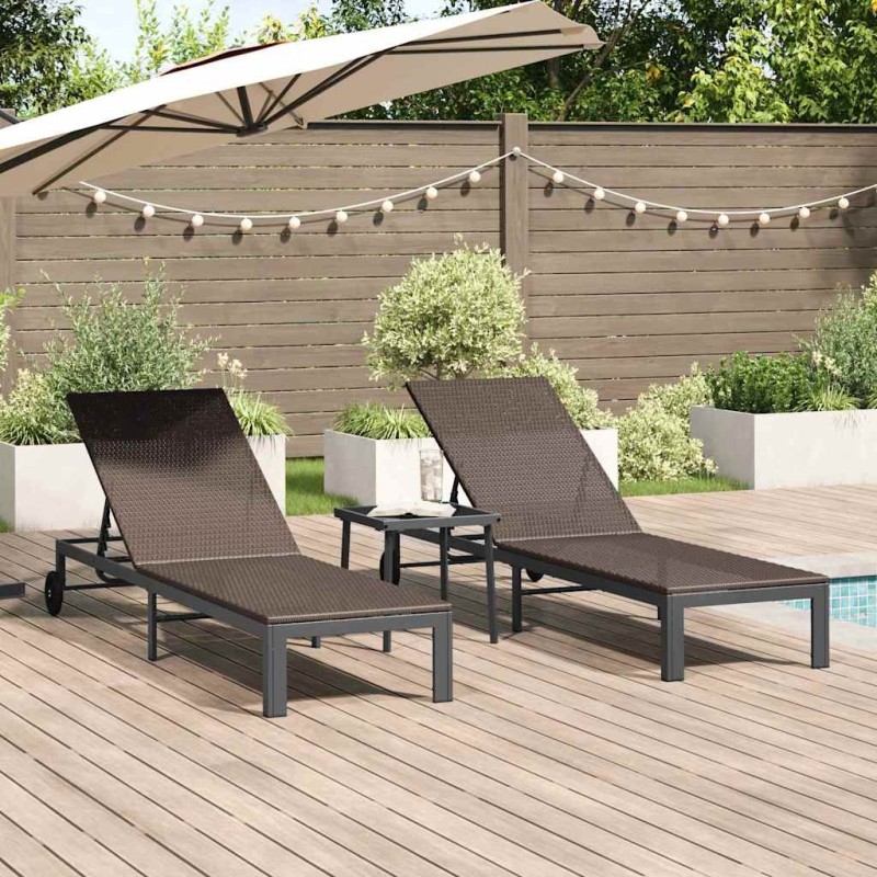 Transat 2-personne 3 pcs Marron polyrotin 523485523485