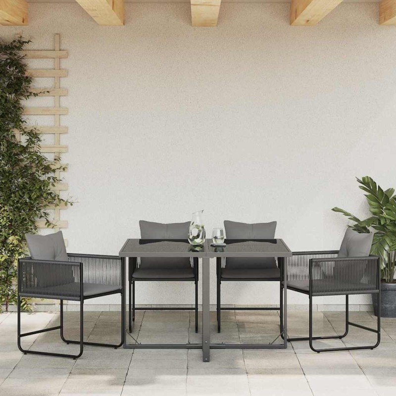 Chaise avec coussin 4 pcs Noir et anthracite Rotin PE 523555523555