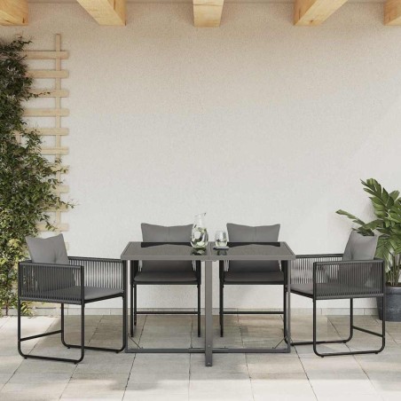 Chaise avec coussin 4 pcs Noir et anthracite Rotin PE 523555523555
