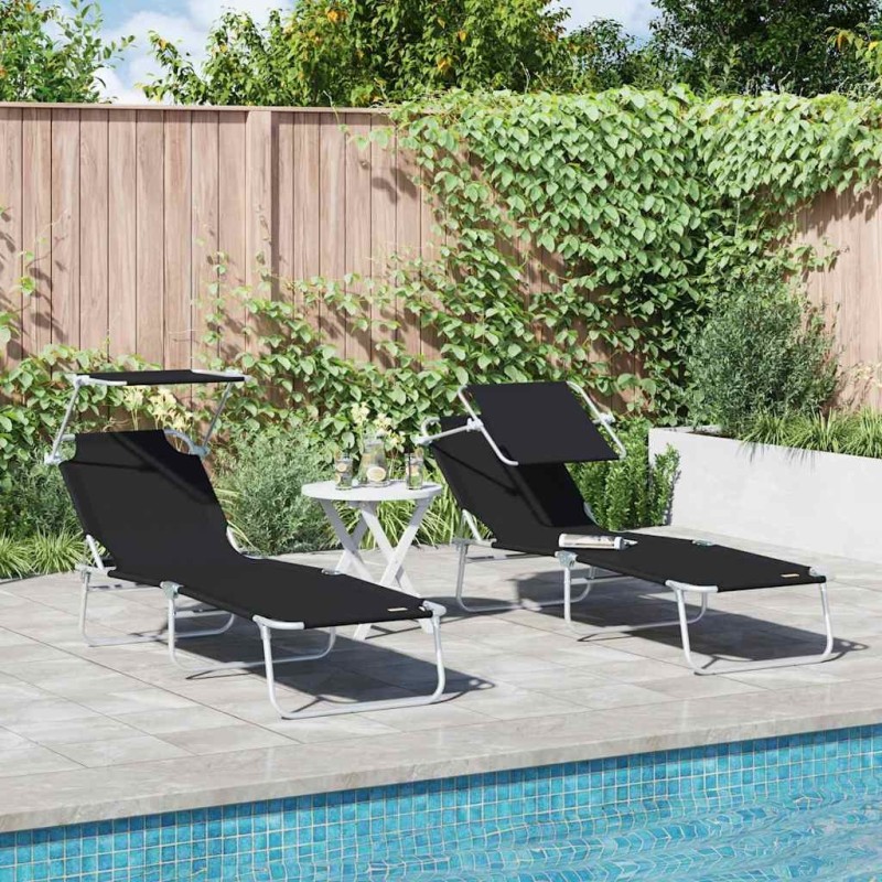 Transat 2 pcs Noir 58 x 188 x 77cm Polyester 523580523580
