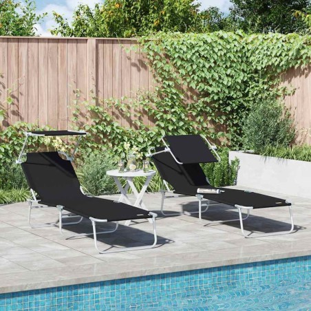 Transat 2 pcs Noir 58 x 188 x 77cm Polyester 523580523580