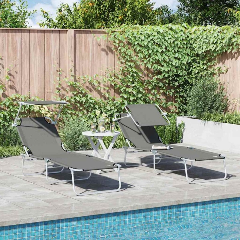 Transat 2 pcs Gris 58 x 188 x 77cm Polyester 523589523589