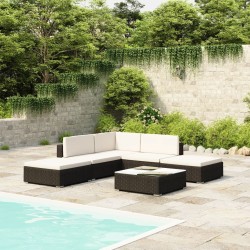 Salon de jardin 6 pcs avec coussins résine tressée noir 523820523820