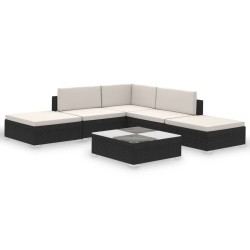 Salon de jardin 6 pcs avec coussins résine tressée noir 523820523820