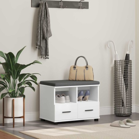 Banc d'entrée Blanc 60 x 38 x 46 cm Bois Ingénierie et Tissu 523857523857