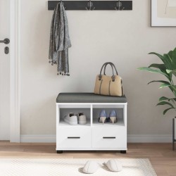 Banc d'entrée Blanc 60 x 38 x 46 cm Bois Ingénierie et Tissu 523857523857