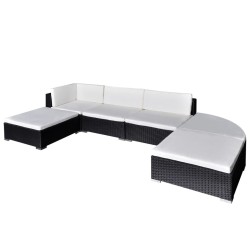 Salon de jardin 6 pcs avec coussins résine tressée noir 523864523864