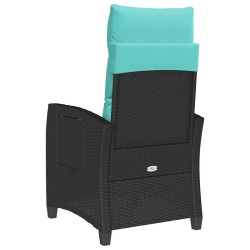 Chaise de jardin inclinable avec table d'appoint noir polyrotin 523938523938