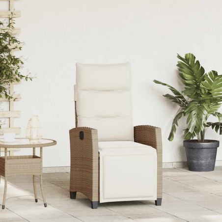 Chaise de jardin inclinable et table d'appoint beige polyrotin 523939523939