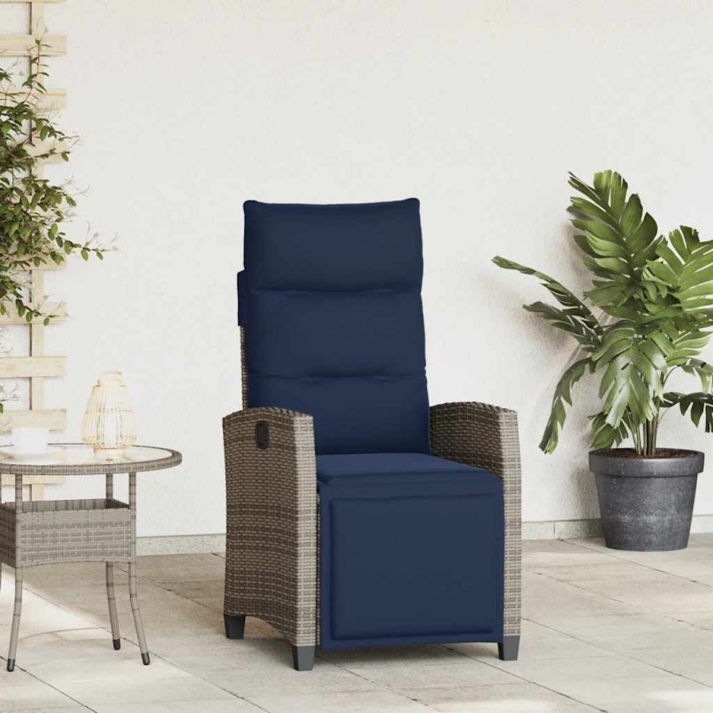 Chaise de jardin inclinable avec table d'appoint gris polyrotin 523949523949
