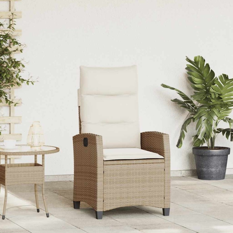 Chaise de jardin inclinable et table d'appoint beige polyrotin 523968523968