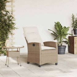 Chaise de jardin inclinable et table d'appoint beige polyrotin 523968523968