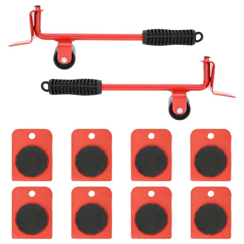 Roulettes pour meubles 8 pièces avec élévateurs Rouge 9,8 x 7,5 x 3 cm 150 kg 524338524338