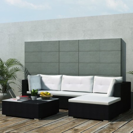 Salon de jardin 5 pcs avec coussins résine tressée noir 524391524391